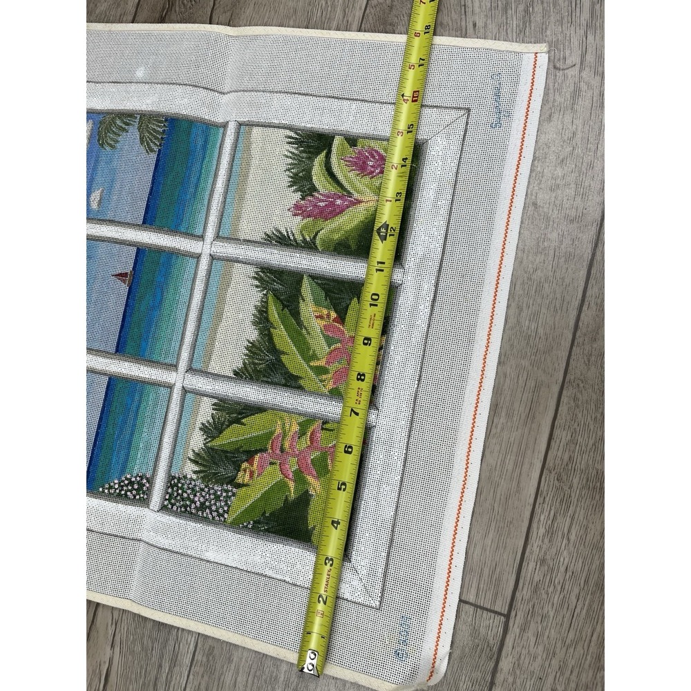 Suzanne Handpainted HP Needlepoint Canvas - Tropical Beach Window View - Picture 7 of 10